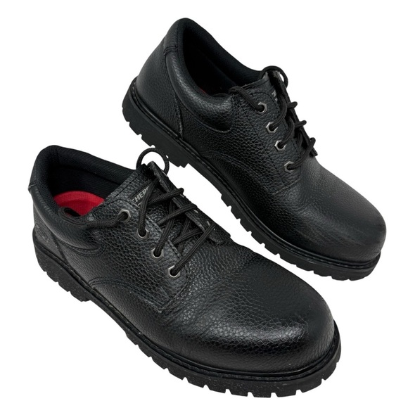 Skechers Black Pebbled Leather Relaxed Fit Slip Resistant Lace Up Shoes Size 11 - Picture 1 of 15